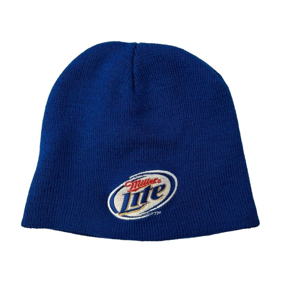 Miller Lite Blue Knit Beanie Hat Embroidered Logo Cozy Winter Cap
